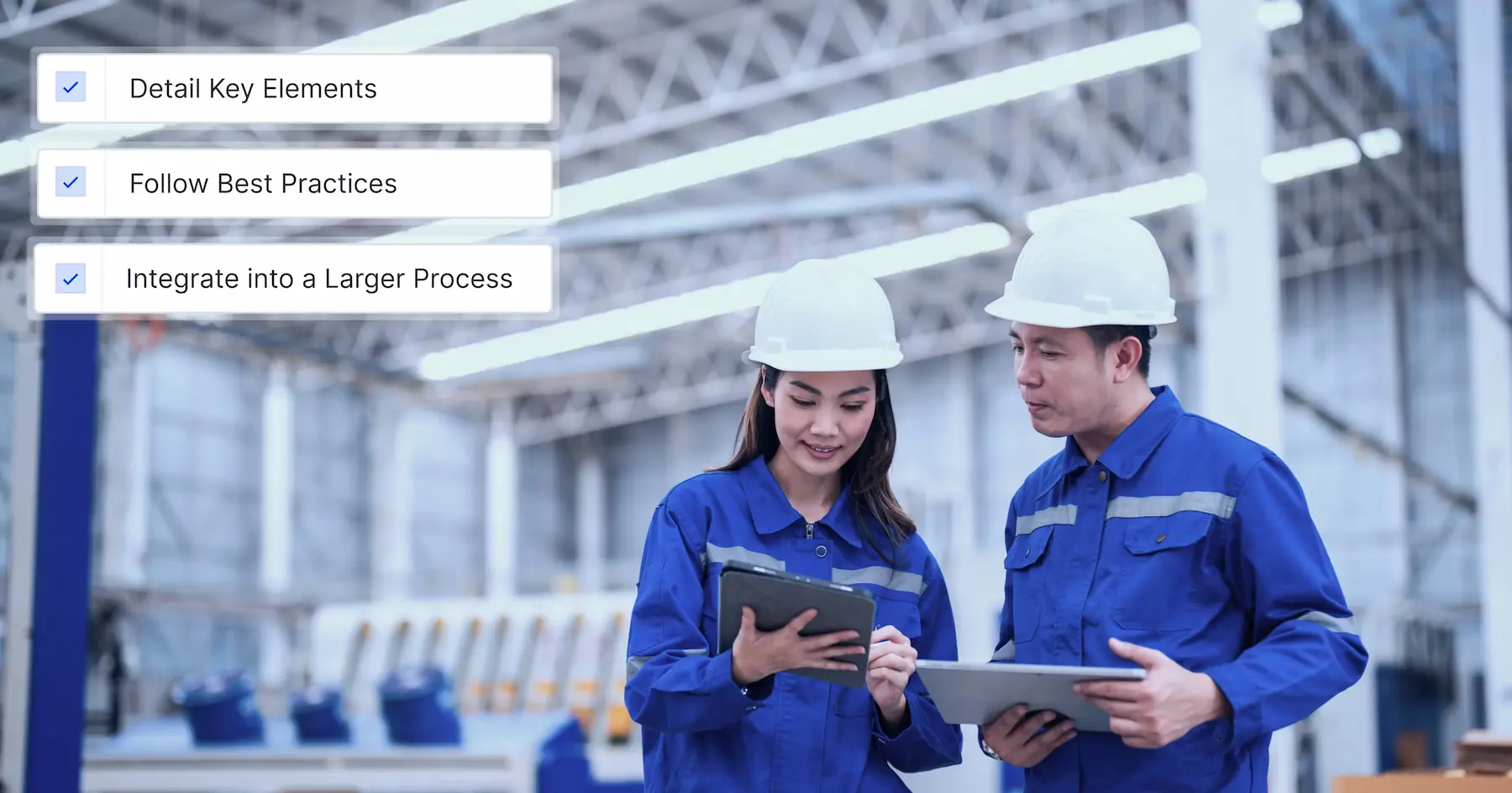 2 workers reviewing an incident report on a tablet