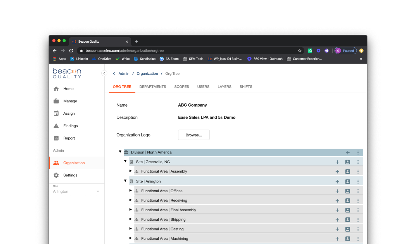 EASE multi-plant organizational management