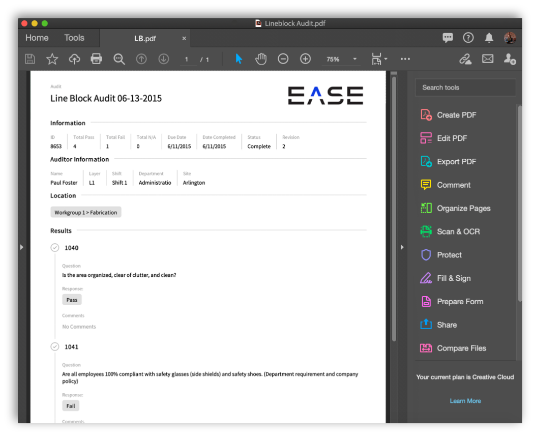 EASE Plant Floor Audit PDF Export